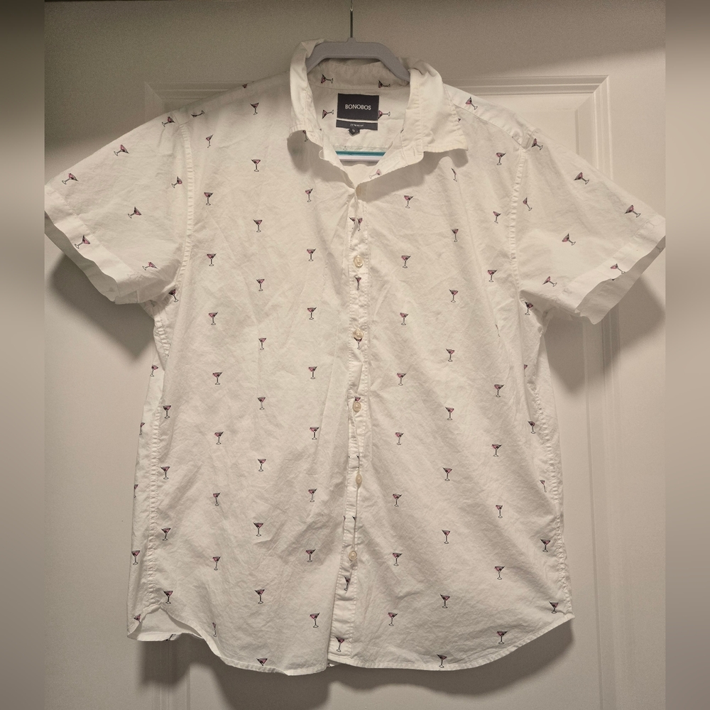 Bonobos Men's Martini Print Cotton Button Short Sleeve Shirt - Size L